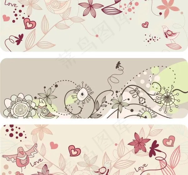 淡雅的线条花卉图案矢量素材ai矢量模版下载