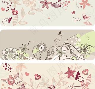 淡雅的线条花卉图案矢量素材