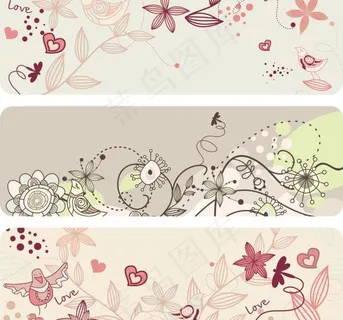 淡雅的线条花卉图案矢量素材 淡雅的线条花卉图案矢量素材