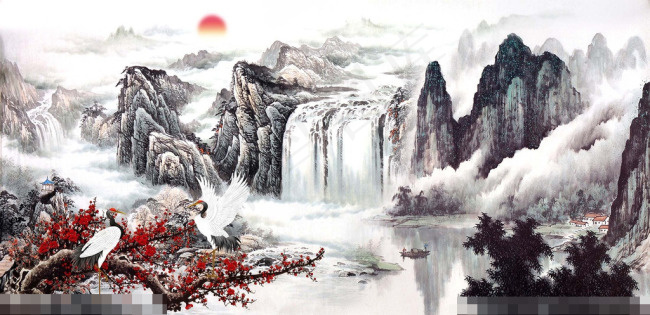 山水画模板下载(7717X3748(DPI:70))psd模版下载