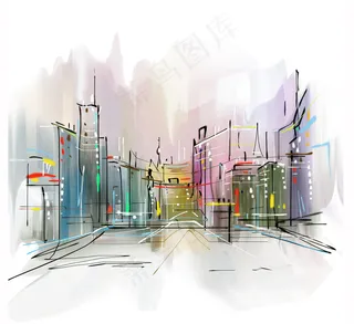 手绘城市风景图片
