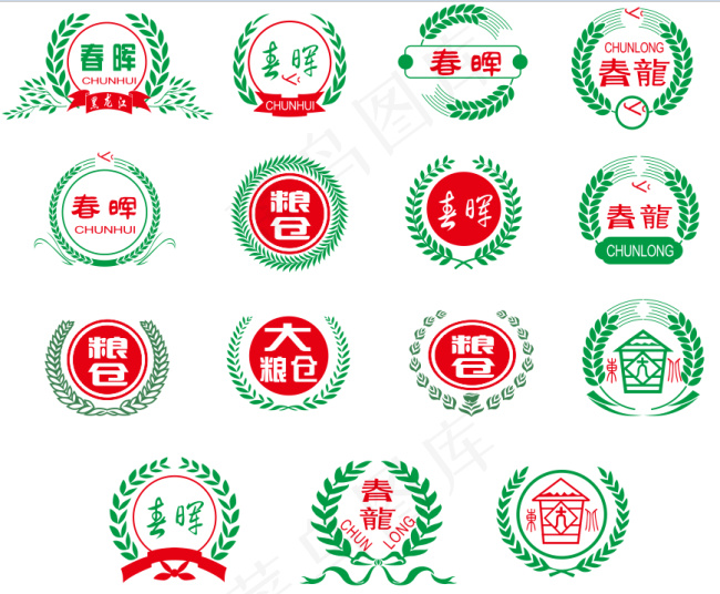 麦穗标志组合cdr矢量模版下载