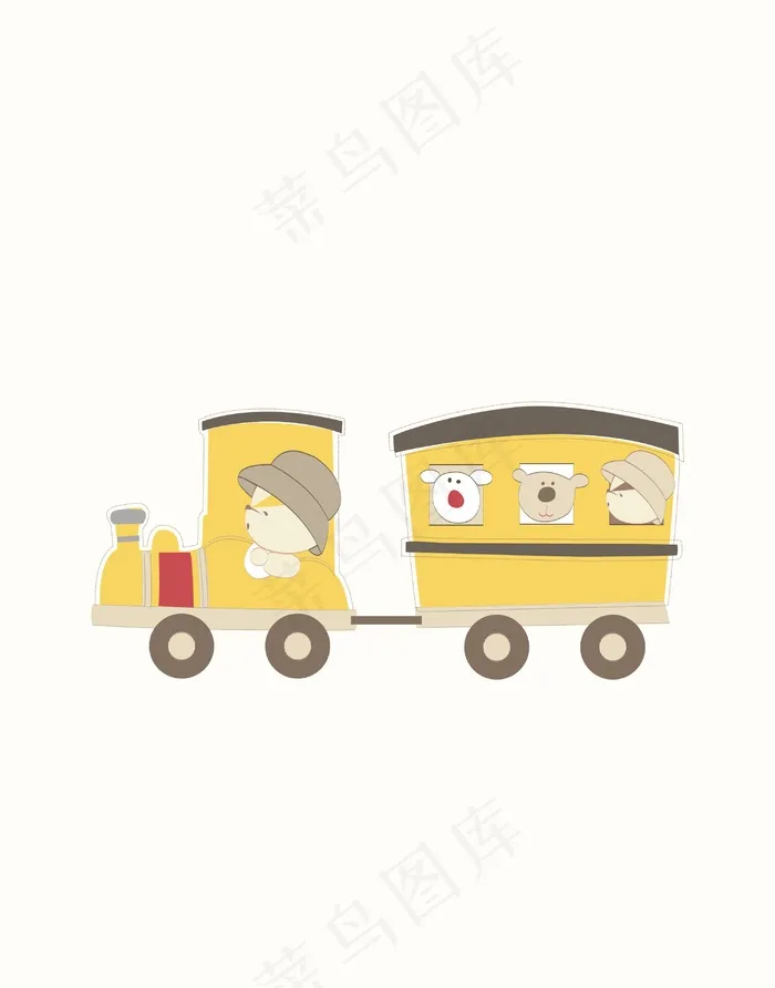 小熊火车卡通插画设计素材ai矢量模版下载