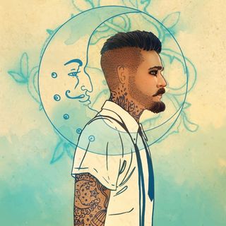 月亮与卡通男性插画