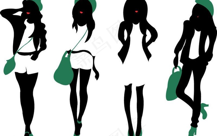 少女剪影图片ai矢量模版下载