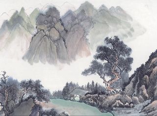 国画山水-山间草舍图片