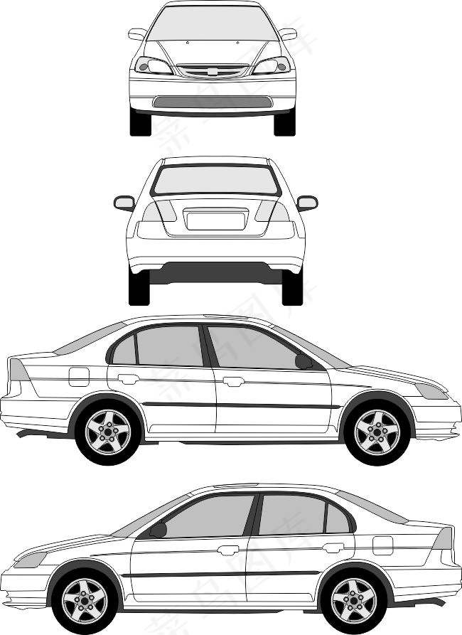 汽车各个方向的矢量外形图cdr矢量模版下载