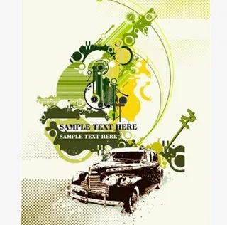 老爷车与潮流元素矢量素材矢量图