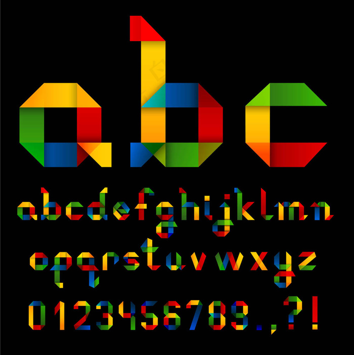 五颜六色的折纸字母矢量图eps,ai矢量模版下载
