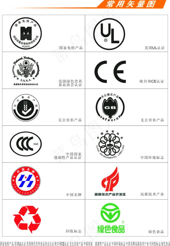 常用国家认证标志cdr矢量模版下载