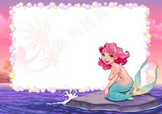 卡通甜美梦幻美人鱼矢量图