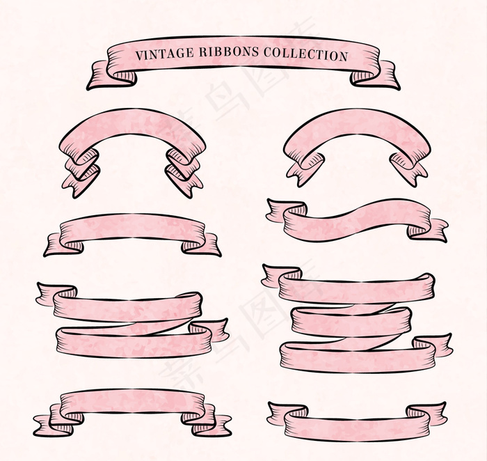 8款粉色复古丝带条幅矢量素材ai矢量模版下载