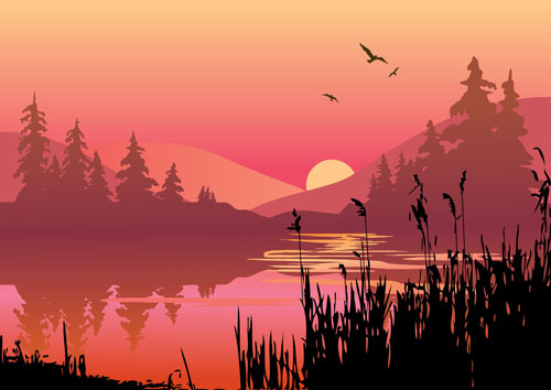 湖泊夕阳eps,ai矢量模版下载