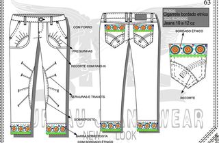 牛仔裤设计手稿 造型收省袋口花边图...