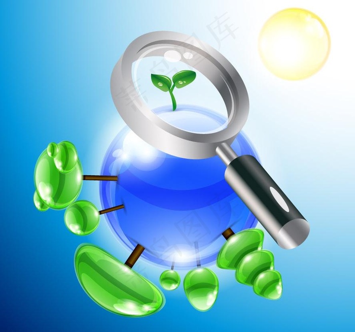 水珠水滴绿树 绿色环保背景图片