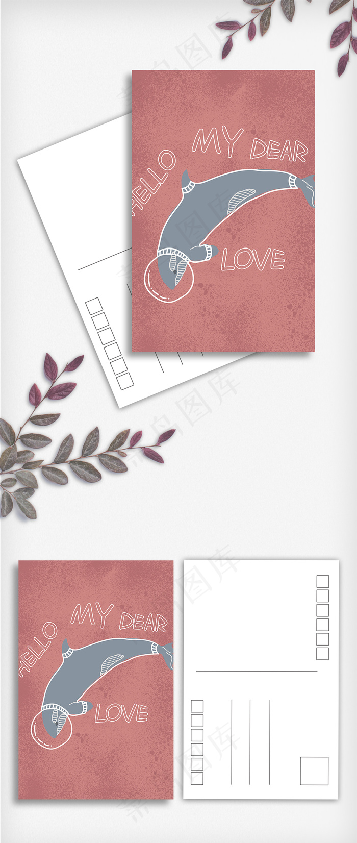 海豚粉色明信片