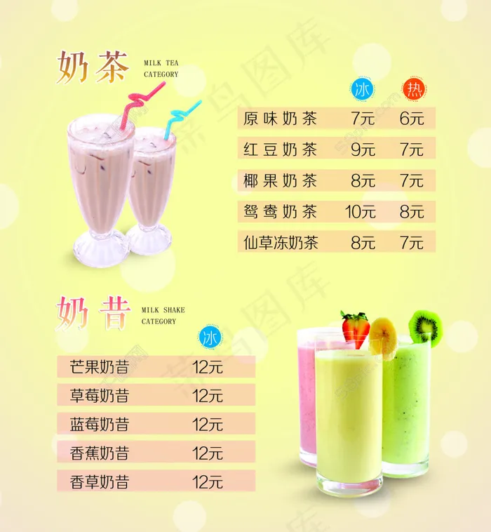 奶茶奶昔价目表psd模版下载