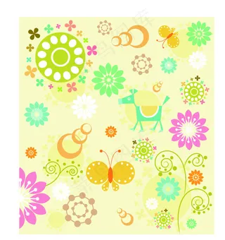 AI矢量素材 蝴蝶 花底纹 花朵