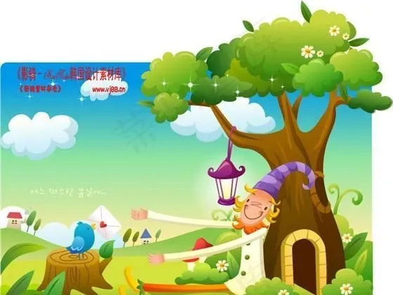 小丑与风景 卡通插画 矢量 AI_...ai矢量模版下载