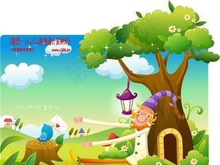 小丑与风景 卡通插画 矢量 AI_...