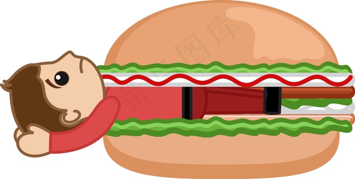 卡通人困在汉堡填充