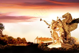 欧洲雕塑豪宅别墅海报PSD分