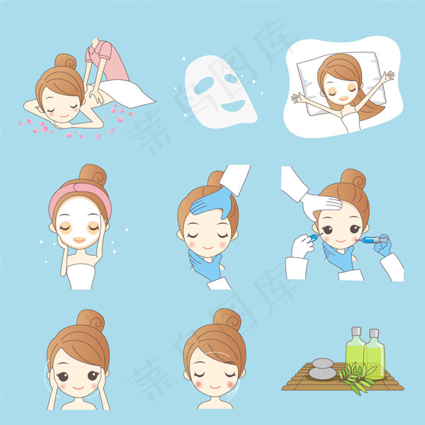 美容护肤卡通美女化妆品海报矢量素材eps,ai矢量模版下载