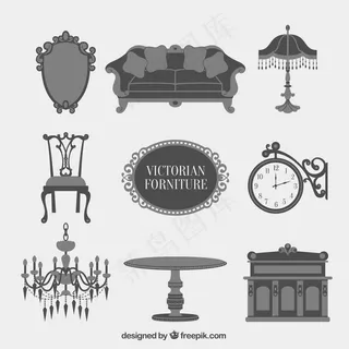 灰色维多利亚家具图标收藏