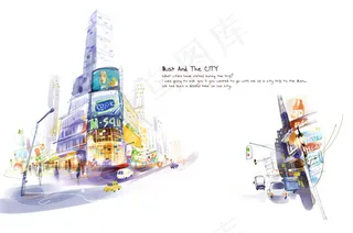 彩绘商业城市PSD素材