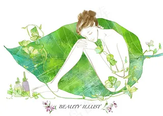 坐在树叶上的女人插画psd素材下载