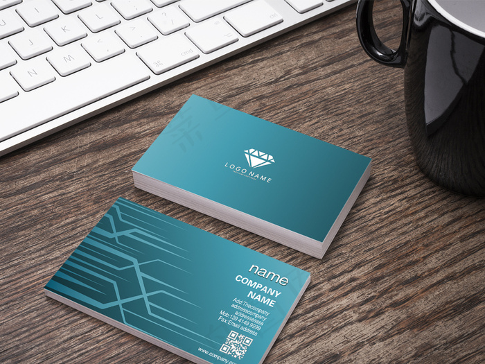 科技IT蓝色线条名片设计