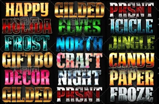 16款圣诞节主题风格艺术字PS样式...(590X3284(DPI:300))psd模版下载