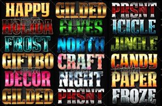 16款圣诞节主题风格艺术字PS样式...