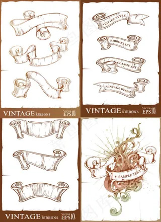 复古的丝带卷轴——矢量素材