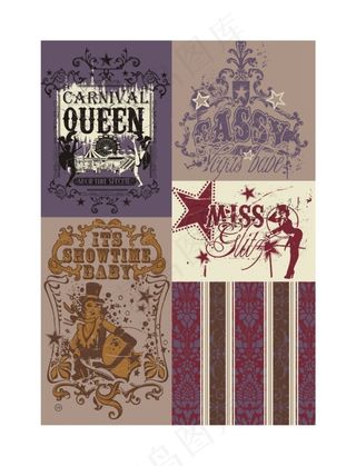 美式怀旧马戏团服装印花矢量图