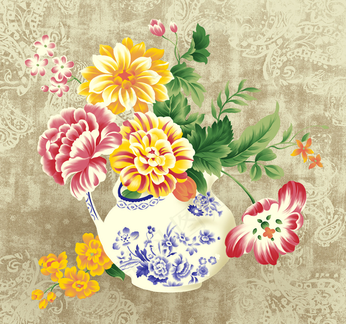 古典手绘花瓶青花瓷(2988X2796(DPI:300))psd模版下载