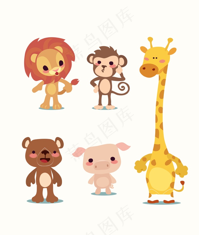 卡通动物狮子猴子长颈鹿