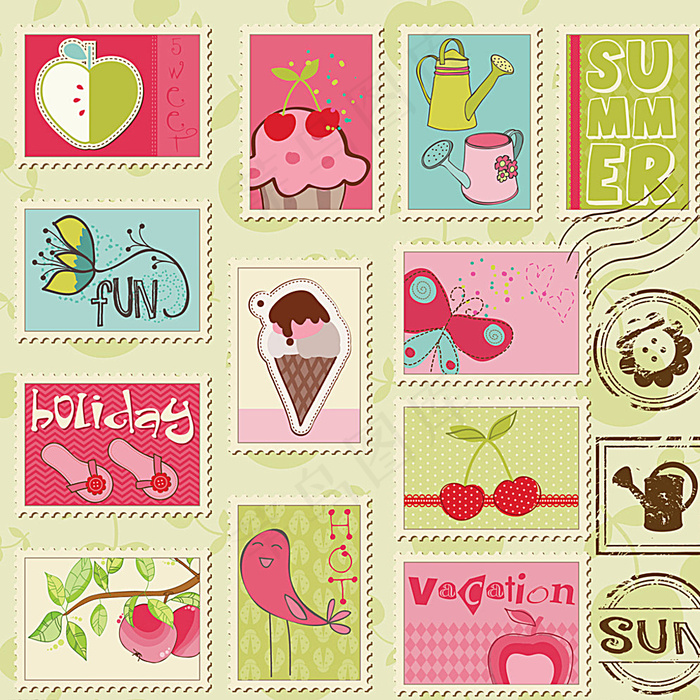 卡通邮票矢量素材图片