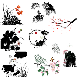 免扣 中国风 水墨画 花 山水 