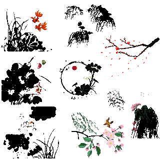 免扣 中国风 水墨画 花 山水 