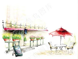 手绘城市风景画 卡通壁纸素材