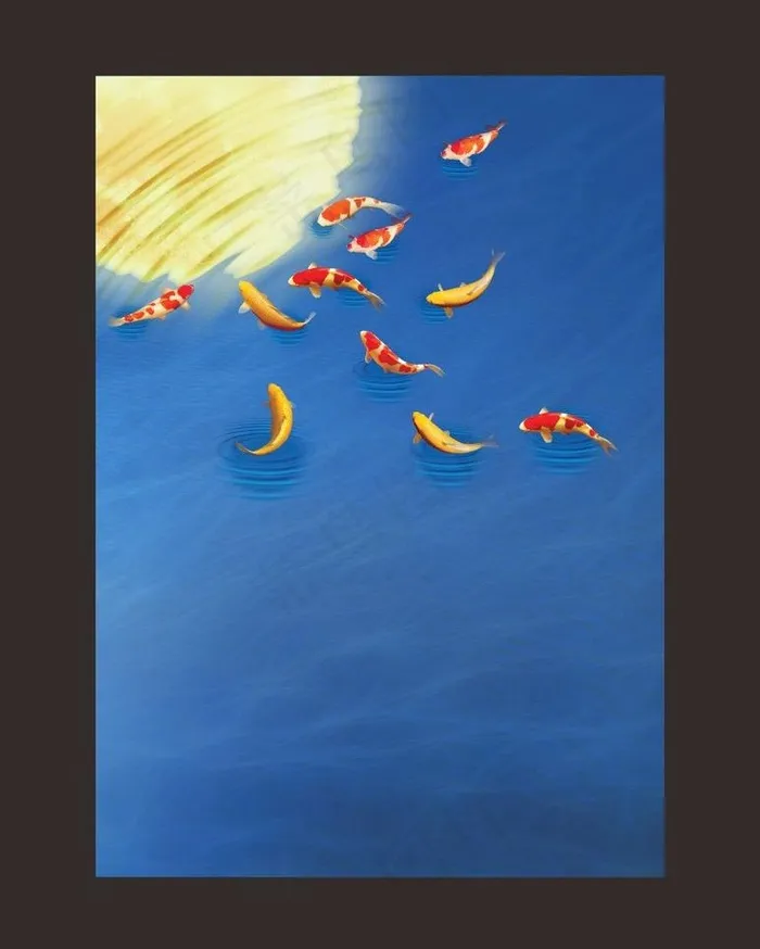 鲤争月图片cdr矢量模版下载
