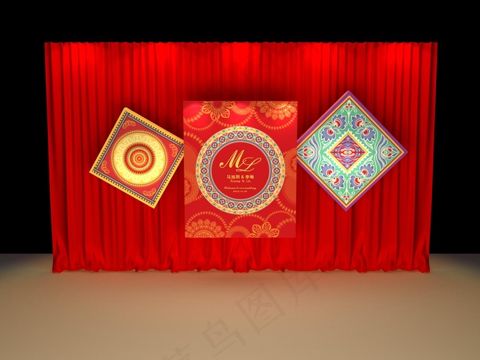 红色名族风婚礼（源文件为物料的平面...