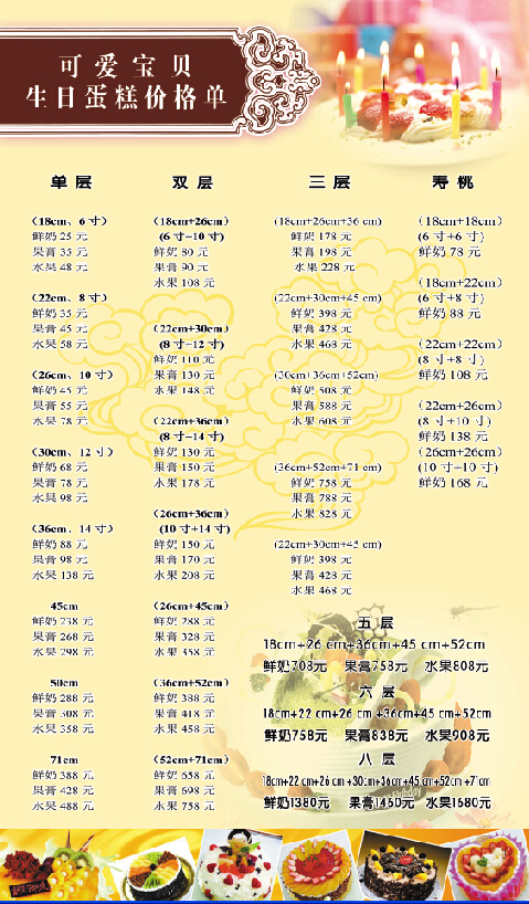 生日蛋糕价格表
