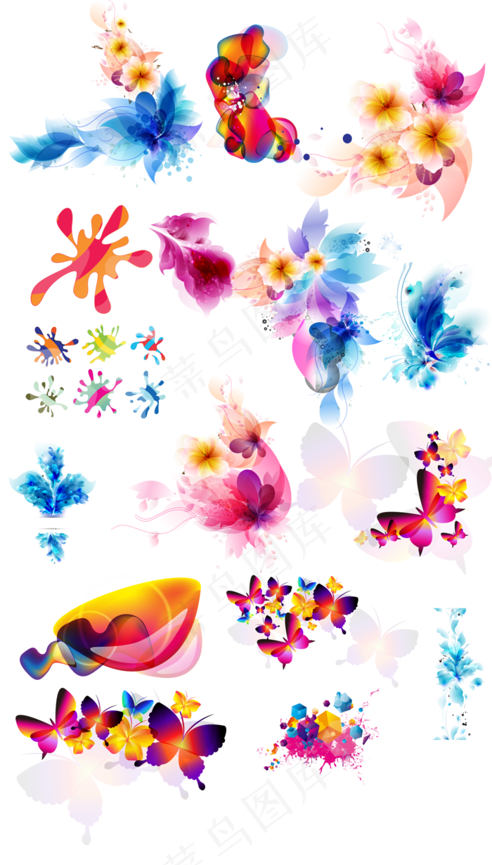 手绘水彩彩色花免扣素材(3000X5269(DPI:96))psd模版下载