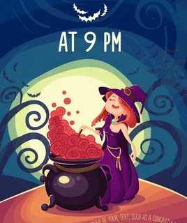 卡通万圣女巫海报矢量素材下载