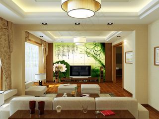 荷花 电视背景墙