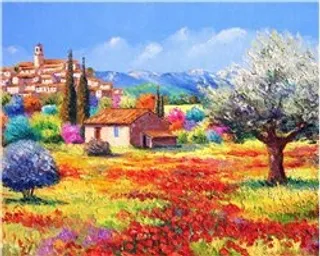 紫色的薰衣草油画风景