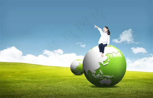 坐地球上的小女孩