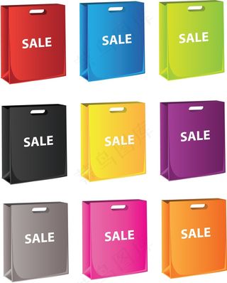 商场彩色购物纸袋矢量图 AI